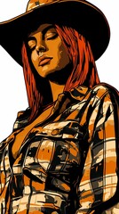 background image of a cowboy woman, western illustration style, western.  