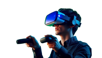 Person Using VR Headset Isolated on Transparent Background