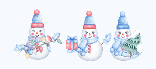 Christmas Snowman Watercolor Illustration � Cute and Hand Drawn Festive Art for Winter
