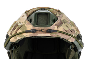 Fototapeta premium camouflage military helmet white background