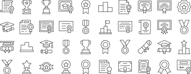 Award and Diploma Line Icon Collection. Editable Stroke. Minimalistic Linear Pictogram for Design of Cards, Apps, Banners, Posts