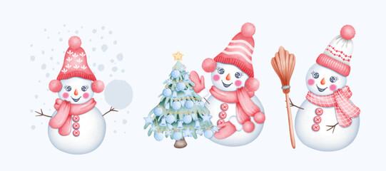 Hand Drawn Cute Snowman � Christmas Watercolor Illustration for Holiday Decor