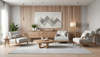 Photo modern style interior room 3d illustration Interior,Kitchen,Washrooms frame living room with colorful white sofa,led with blank frame