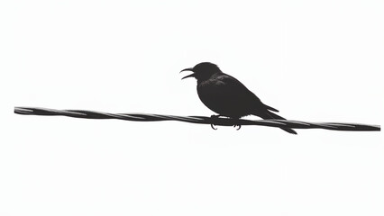 ultra-detailed illustration of silhouette of bird on a wire strong outlines white background bold traces unframed