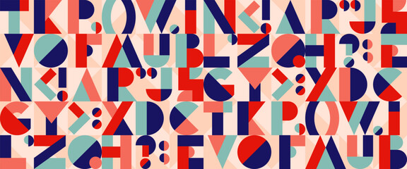 Seamless pattern with geometric font, random letters from English alphabet. Modern texture with abstract text, typography symbols. Vector background for kids education concept, book or creative poster