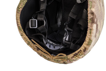Fototapeta premium camouflage military helmet white background
