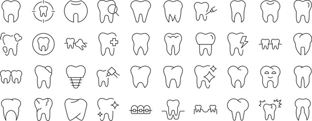 Bundle of Line Icons of Tooth. Editable Stroke. Minimalistic Linear Pictogram for Design of Cards, Apps, Banners, Posts