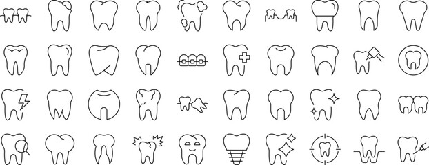 Collection of Line Icons of Tooth. Editable Stroke. Minimalistic Linear Pictogram for Design of Cards, Apps, Banners, Posts