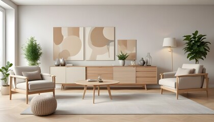 Photo modern style interior room 3d illustration Interior,Kitchen,Washrooms frame living room with colorful white sofa,led with blank frame