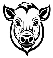Warthog, black and white, isolated logo or symbol. Can be used as emblem or mascot for sports or other products
