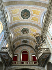 Ceiling, mezzanine, and organ of the Basilica of the Sanctuary of Sameiro in Bom Jesus do Monte, Braga, Portugal.