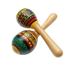 Colorful maracas with wooden handle isolated on a white background ready for musical play