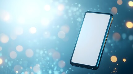 Futuristic Floating Smartphone with Blank Screen - Dynamic Tech Design Against Deep Blue Neon Background for Innovation and Branding Purposes