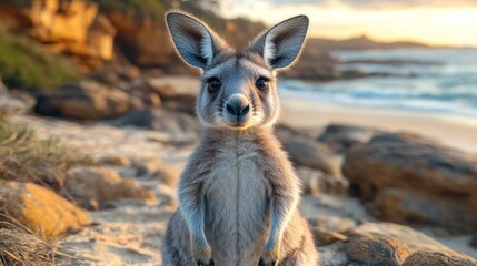 Cute Kangaroo at Sunset