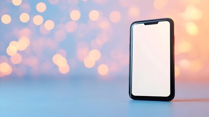 Futuristic Floating Smartphone with Blank Screen - Modern Tech Design Against Deep Blue Neon Background for Innovation and Branding