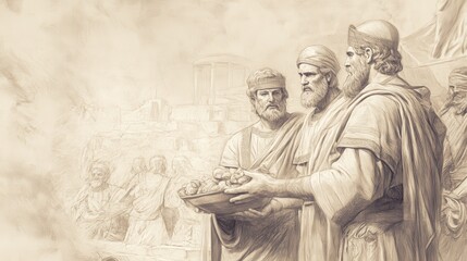 The Kings Defeated: Offering sacrifice to God in gratitude for victories, Joshua, biblical illustration, Beige Background