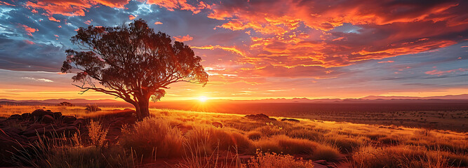 Outback sunset landscape. Australia Outback Plains. HD IMAGE