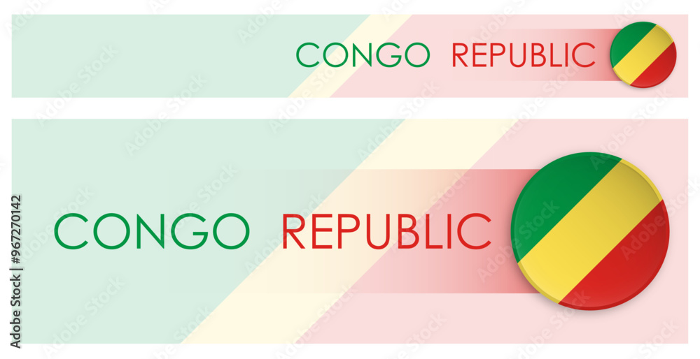 Wall mural congo republic flag horizontal web banner in modern neomorphism style. webpage congo republic countr