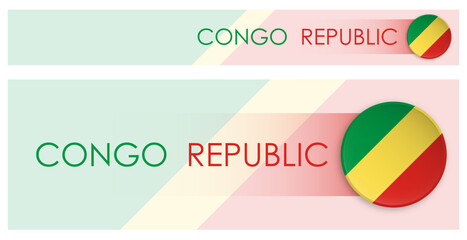 Congo Republic flag horizontal web banner in modern neomorphism style. Webpage Congo Republic country header button for mobile application or internet site. Vector