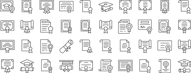 Award, Diploma, Certificate Collection of Thin Icons. Editable Stroke. Suitable for Web Sites, Books, Cards, Apps