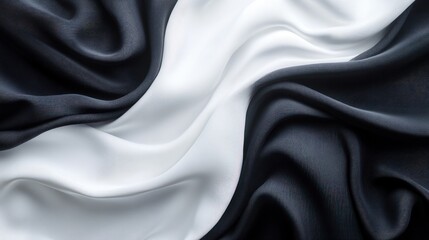 Fototapeta premium Black and White Fabric Draped in a Curved Pattern