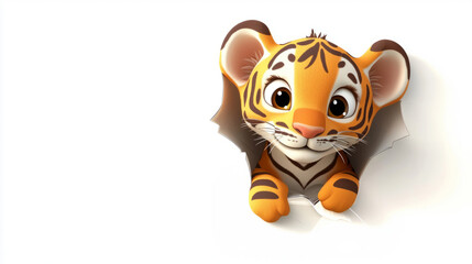 Cute tiger cub cartoon isolated on white background