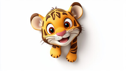 Cute tiger cub cartoon isolated on white background