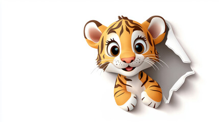 Cute tiger cub cartoon isolated on white background