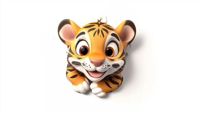 Cute tiger cub cartoon isolated on white background