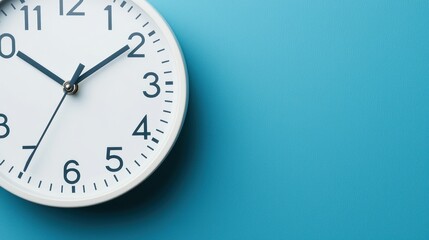 A modern wall clock displaying the time against a vibrant blue background, perfect for home or office decor.