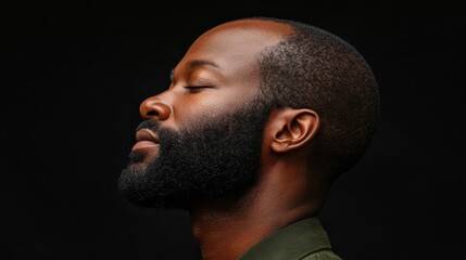 Obraz premium A man with a beard and a beard is looking at the camera. He is wearing a green shirt