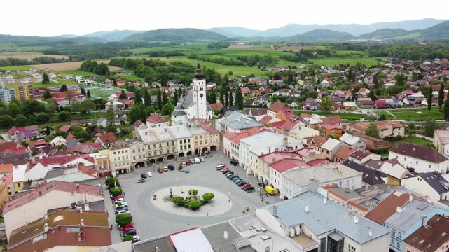 Panoramic Aerial View Of Sigmund Freud Square In Pribor Town, Moravia, Czech Republic.