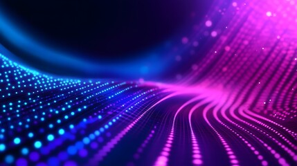 Obraz premium Blue Purple Gradient Wave with Digital Waveform and Luminous Dots