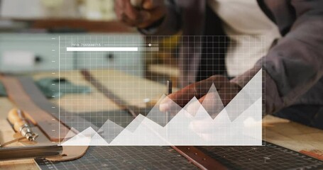 Animation of financial data processing over african american male carpenter - Powered by Adobe