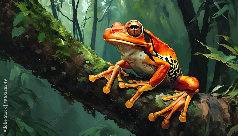 Wall mural mysterious silhouette of a tree frog amidst lush amazon forest foliage