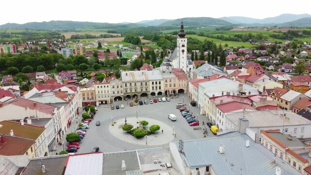 Sigmund Freud Square On Historic Centre Of Pribor Town In Moravia, Czech Republic. Aerial Shot