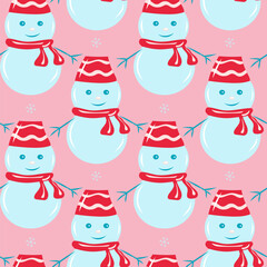 Christmas seamless pattern with elements cookies, gift bag, candy, candles, sweater, viburnum, snowman, cup of hot tea. Hand drawn, vector
