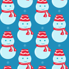 Christmas seamless pattern with elements cookies, gift bag, candy, candles, sweater, viburnum, snowman, cup of hot tea. Hand drawn, vector