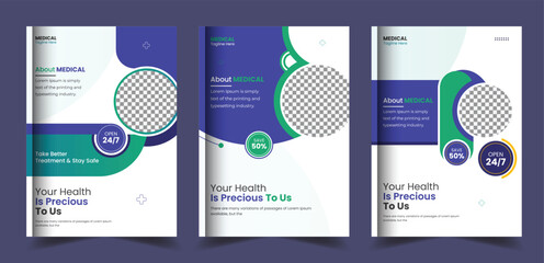 Corporate medical annual report and healthcare brochure cover page flyer template design