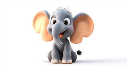 Cute gray elephant cartoon isolated on white background