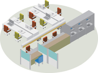 アイソメトリックな銀行の窓口などのある内観のイメージ素材