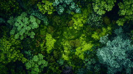 Fototapeta premium Overhead view of a dense mossy landscape, capturing the natural textures and varying hues of green as the moss spreads across the forest floor