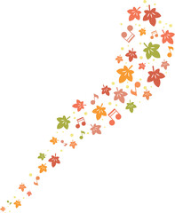 秋の風に舞い散る紅葉と音符　水彩フレーム