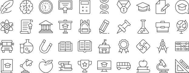 School, Student Book, University, Education Related Icon Set. Editable Stroke. Suitable for Web Sites, Books, Cards, Apps