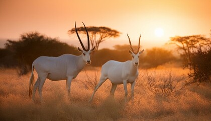 Fototapeta premium Graceful antelope couple at sunrise in the savannah