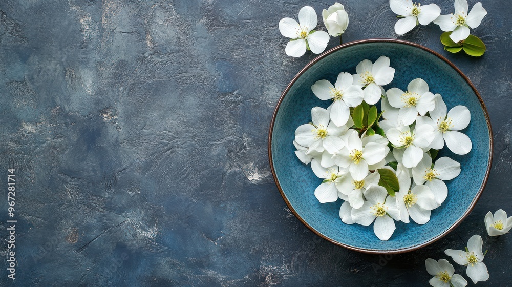 Poster white blossoms in a blue bowl