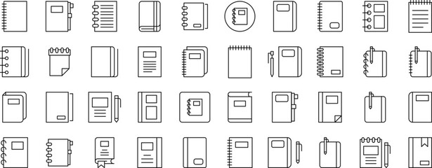 Notebook Thin Icons Collection. Editable Stroke. Suitable for Web Sites, Books, Cards, Apps