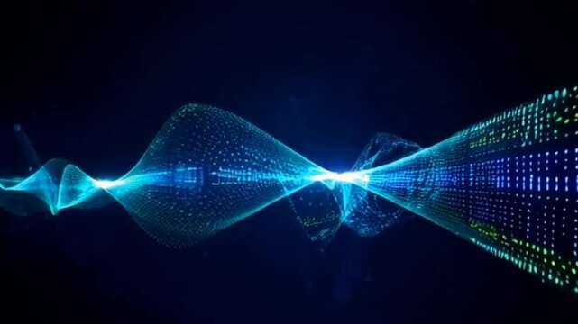 Animation of digital data moving on back background, generated by AI