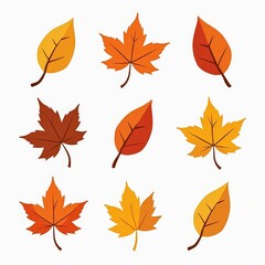 Naklejka premium Colorful Autumn Leaves Illustration with Vibrant Fall Foliage on White Background