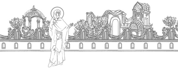 Obraz premium Anna the Prophetess. Coloring Christian page in Byzantine style